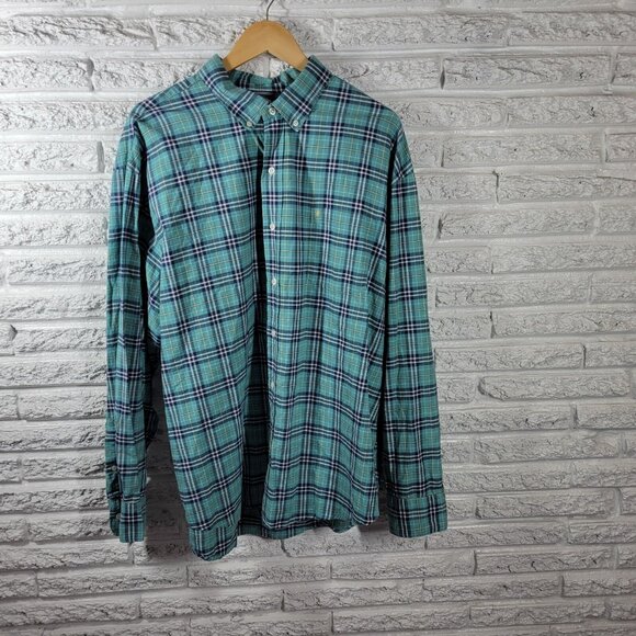 Izod Saltwater Men Shirt XXL Relaxed Classics Long Sleeve Blue Plaid PLA5E - Picture 1 of 9